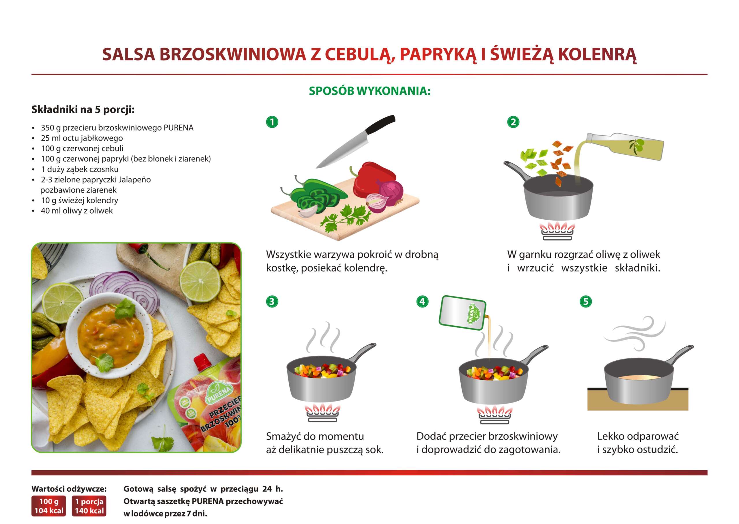 Salsa brzoskwiniowa z cebulą, papryką i świeżą kolendrą